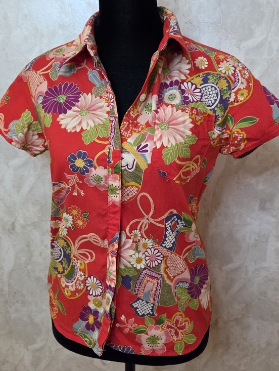 takeo kikuchi Tops - Takeo Kikuchi Floral Button Up Shirt Size 1 Red Japanese Designer